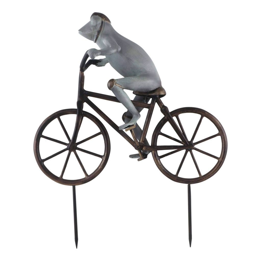 Aluminum Garden Art - Sculpture of a Safety - conscious Frog Riding a Bicycle