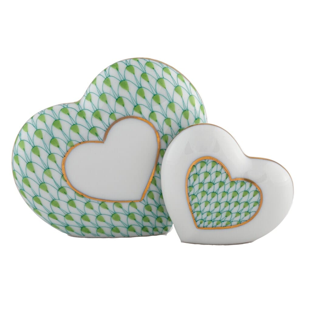 Exquisite Hand - painted Herend Two - Hearts Porcelain Figurine