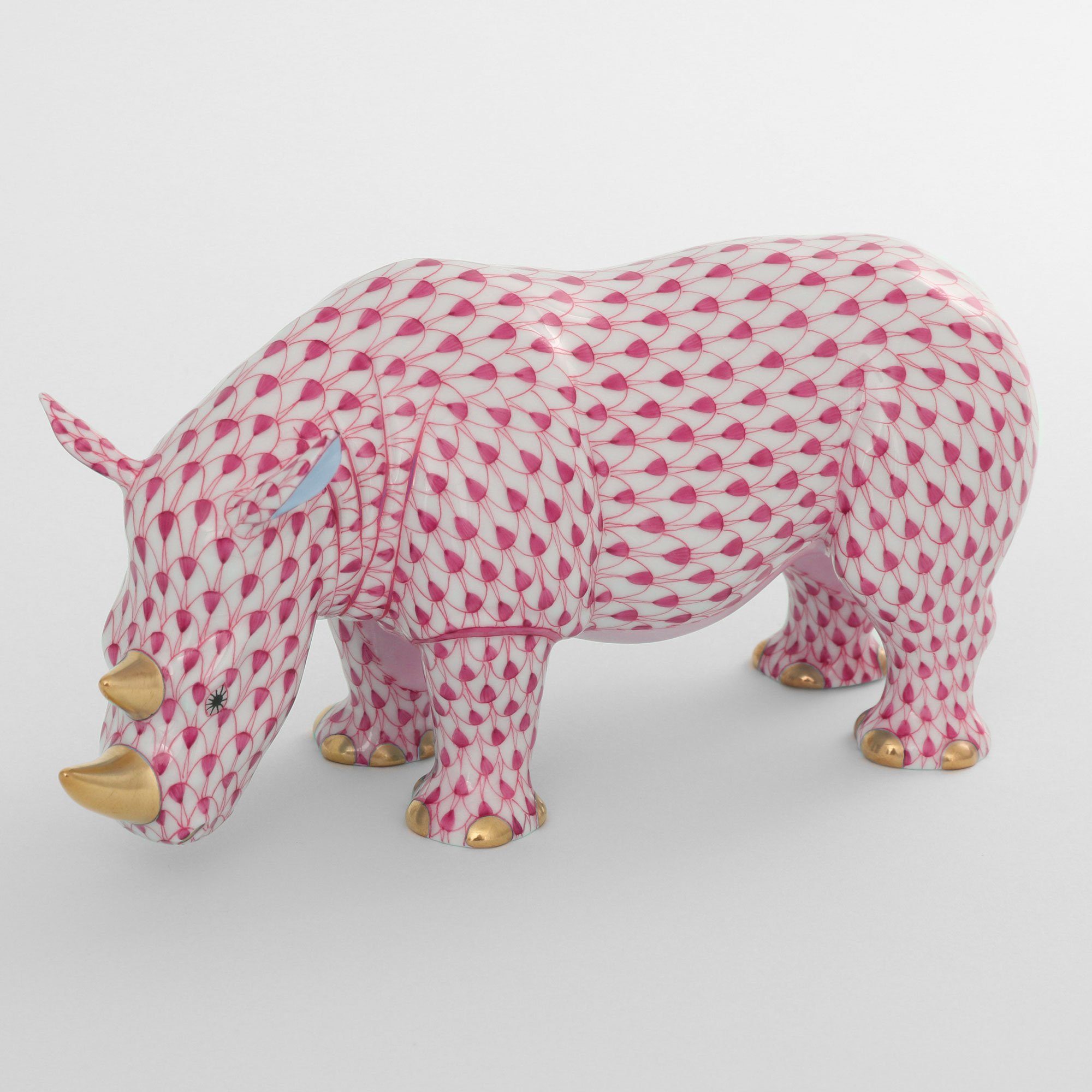 Exquisite Handmade Herend Standing Rhinoceros Porcelain Figurine