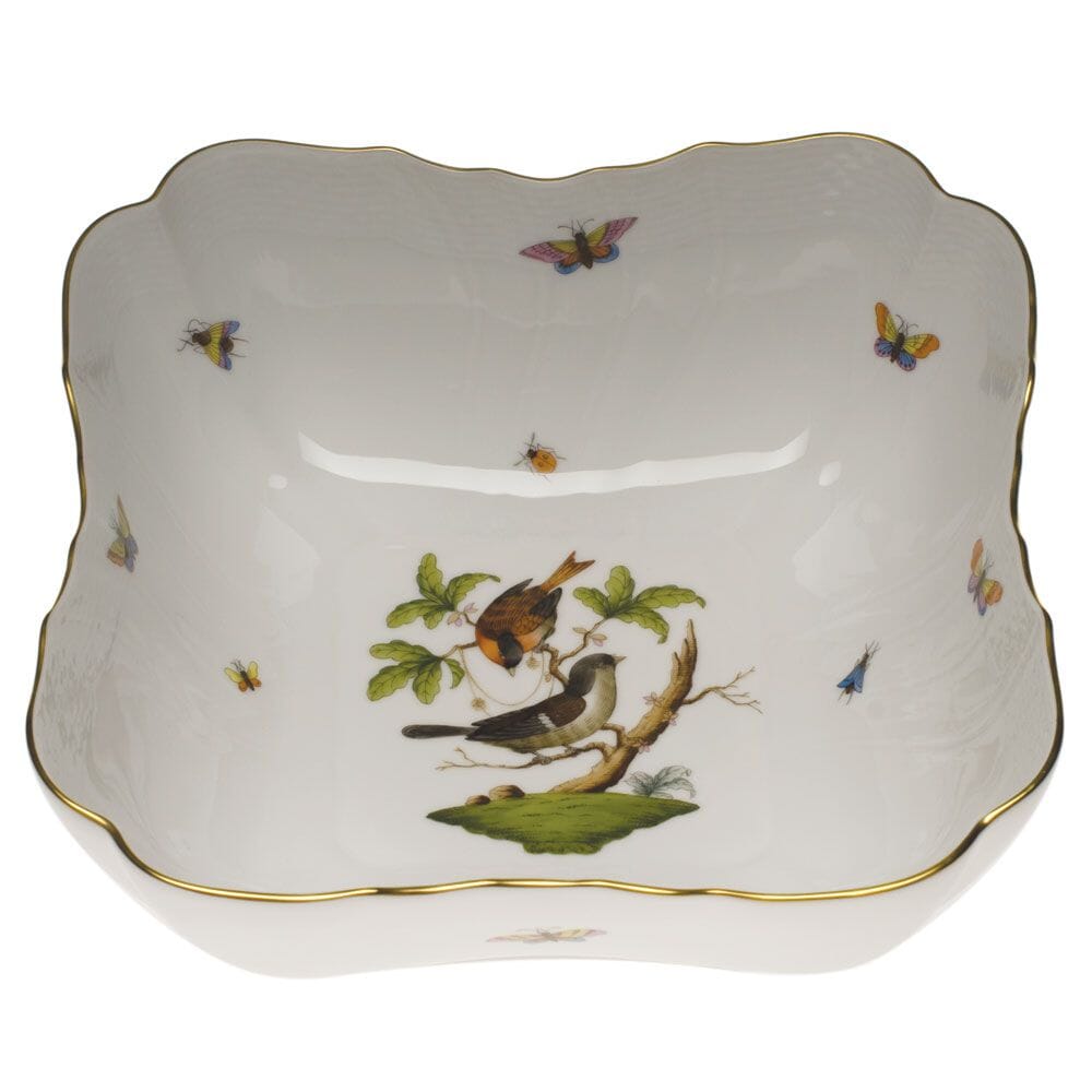 Exquisite Herend Rothschild Bird Design Square Porcelain Salad Bowl
