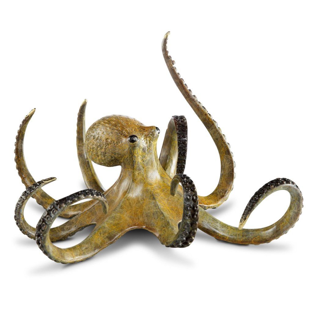 Handmade Vibrant Colored SPI Gallery Hunting Octopus Brass Sculpture