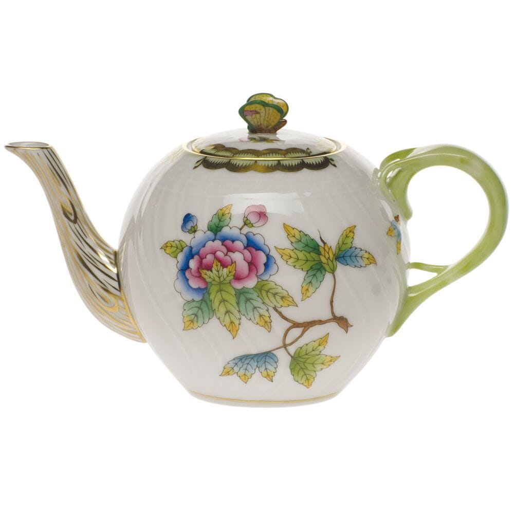 Hand - painted Herend Queen Victoria Butterfly - adorned 12 OZ Tea Pot