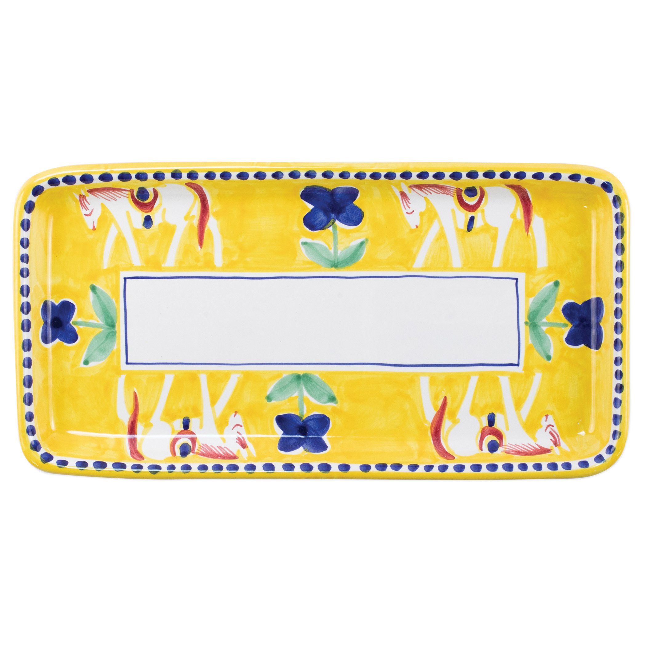Handcrafted Vietri Campagna Cavallo Rectangular Yellow and Blue Horse Platter
