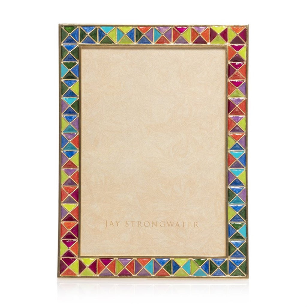Jay Strongwater Hand - Enameled 14K Gold Rainbow Mosaic Pyramid 5 x 7 Photo Frame