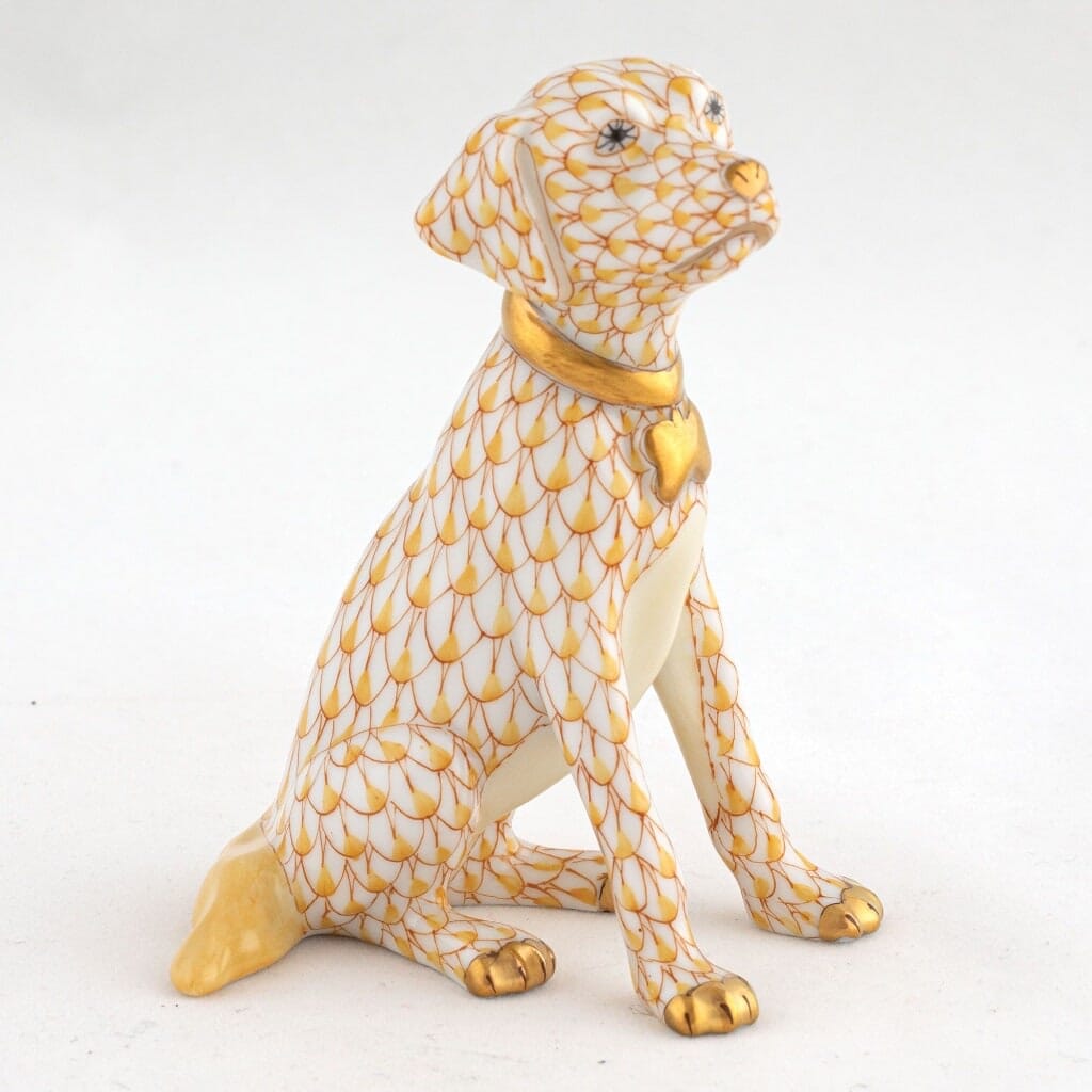 Herend Handmade Young Golden Retriever Puppy Porcelain Figurine for Dog Lovers