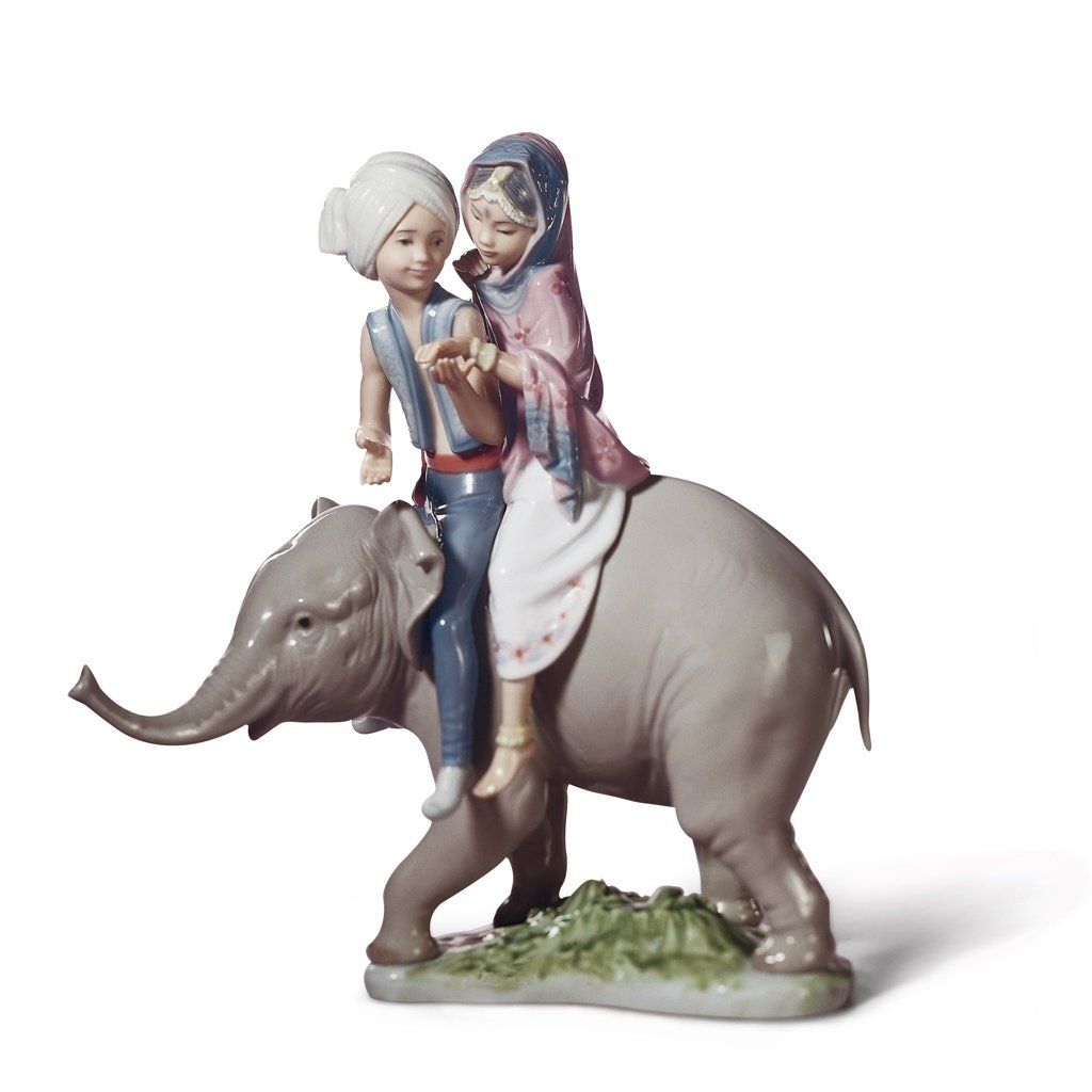 Exquisite Handmade Lladro Porcelain Figurine of Hindu Children