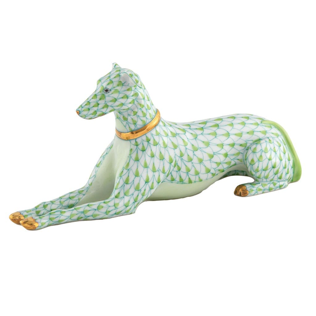 Handmade Herend Porcelain Greyhound Figurine with Gold Collar