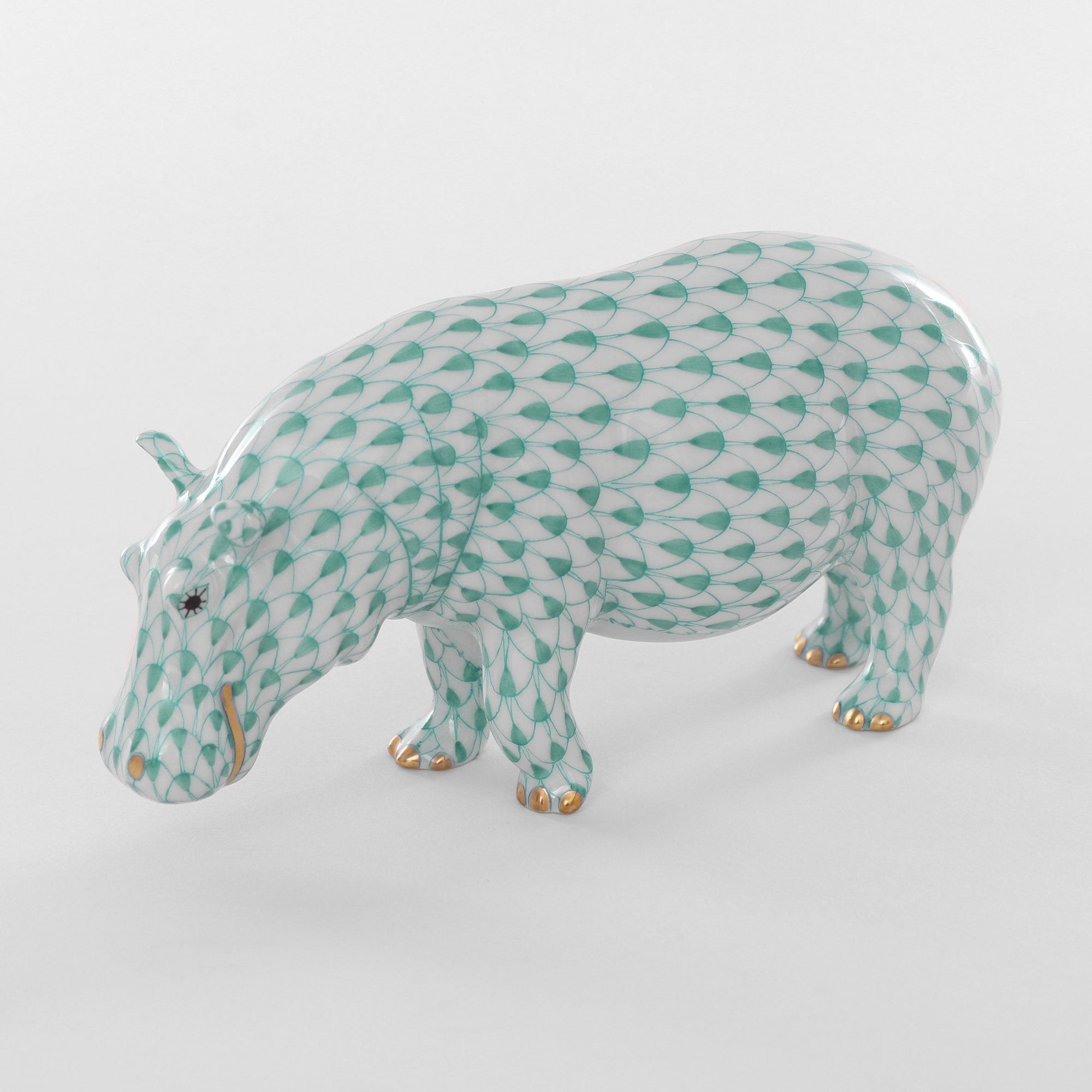 Handmade Herend Medium-Sized Hand-Painted Porcelain Hippopotamus Figurine
