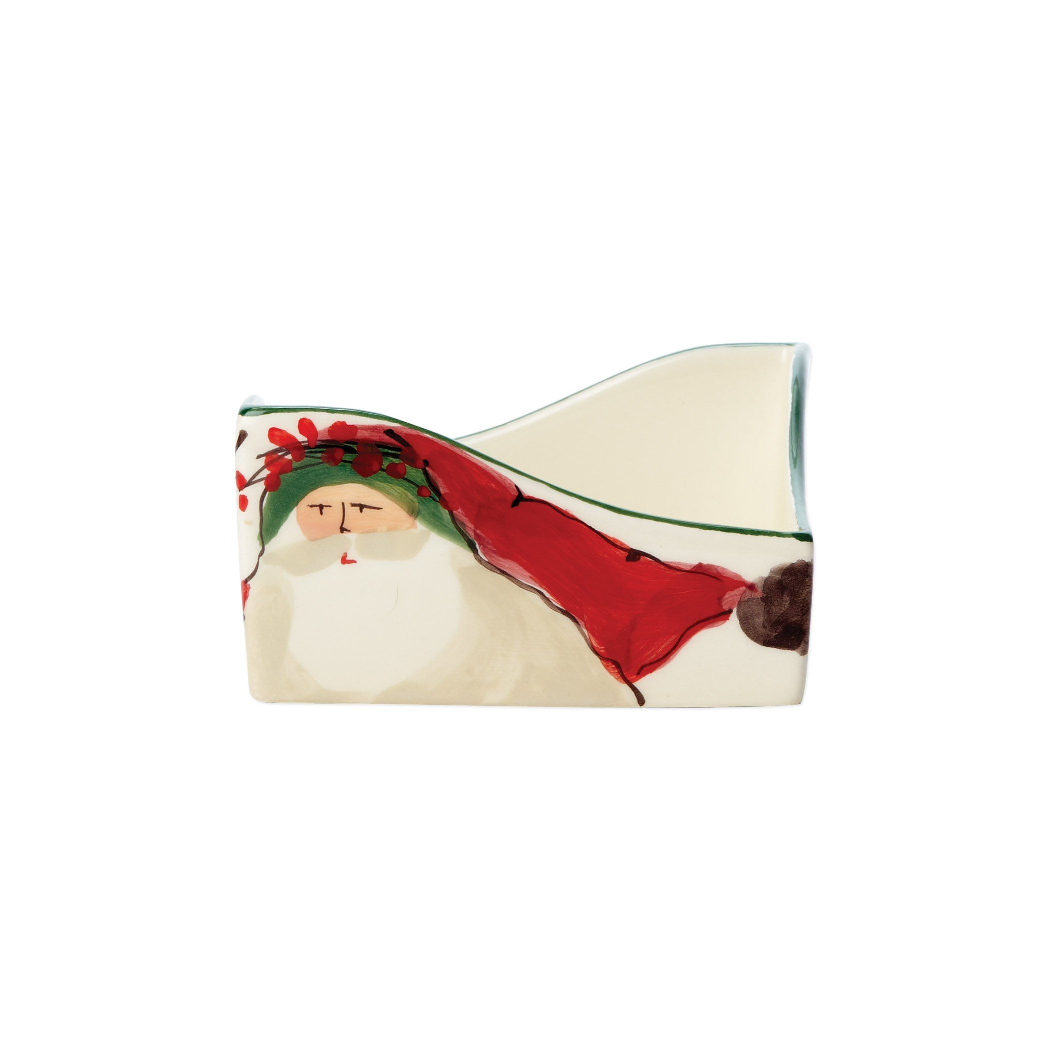 Vietri Festive Old St. Nick Themed Cocktail Napkin Holder for Holiday Decor