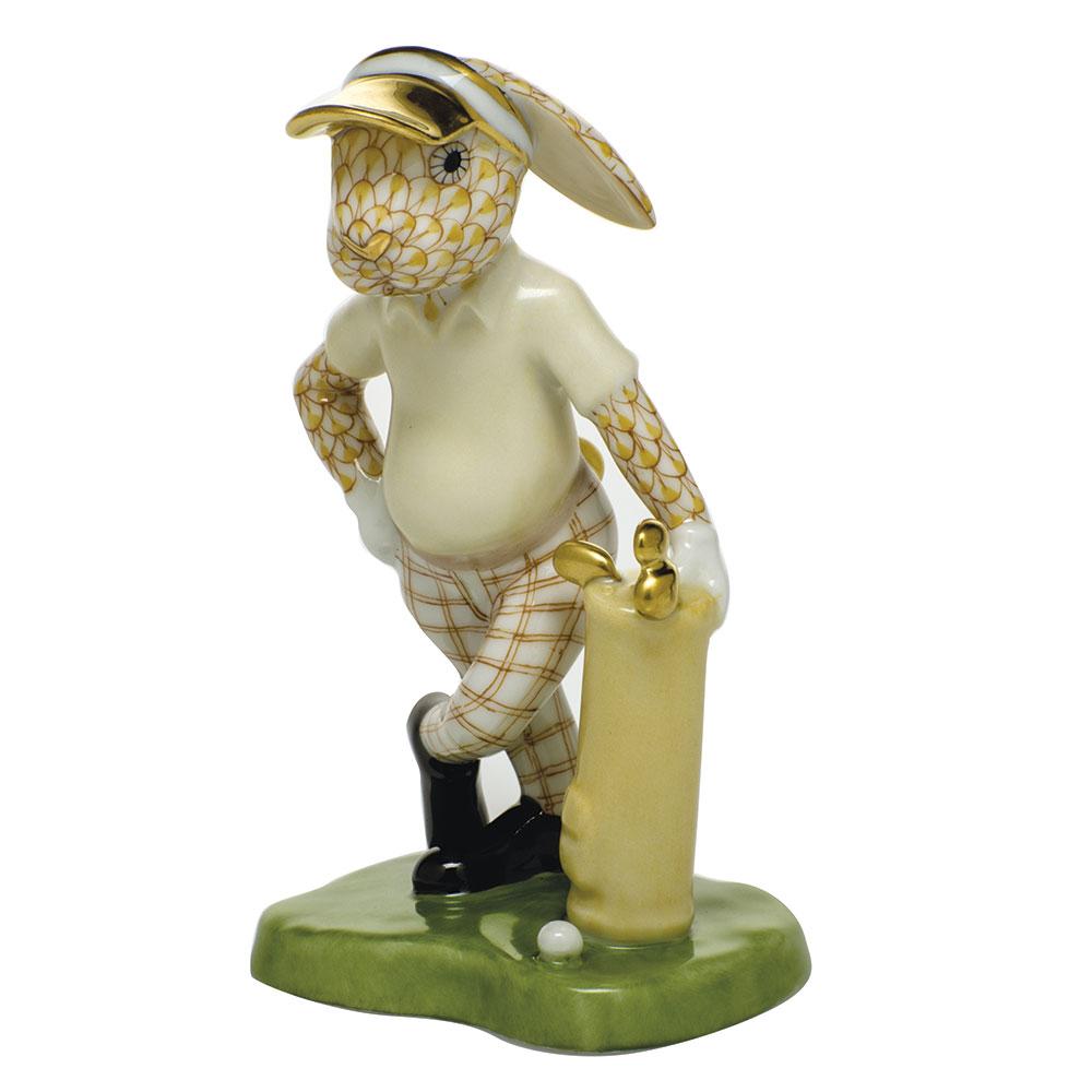 Handmade Herend Golf Bunny Porcelain Figurine with Exquisite Paint