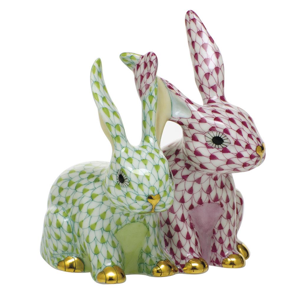 Handmade and Hand - painted Herend Twisted Bunnies Porcelain Figurine