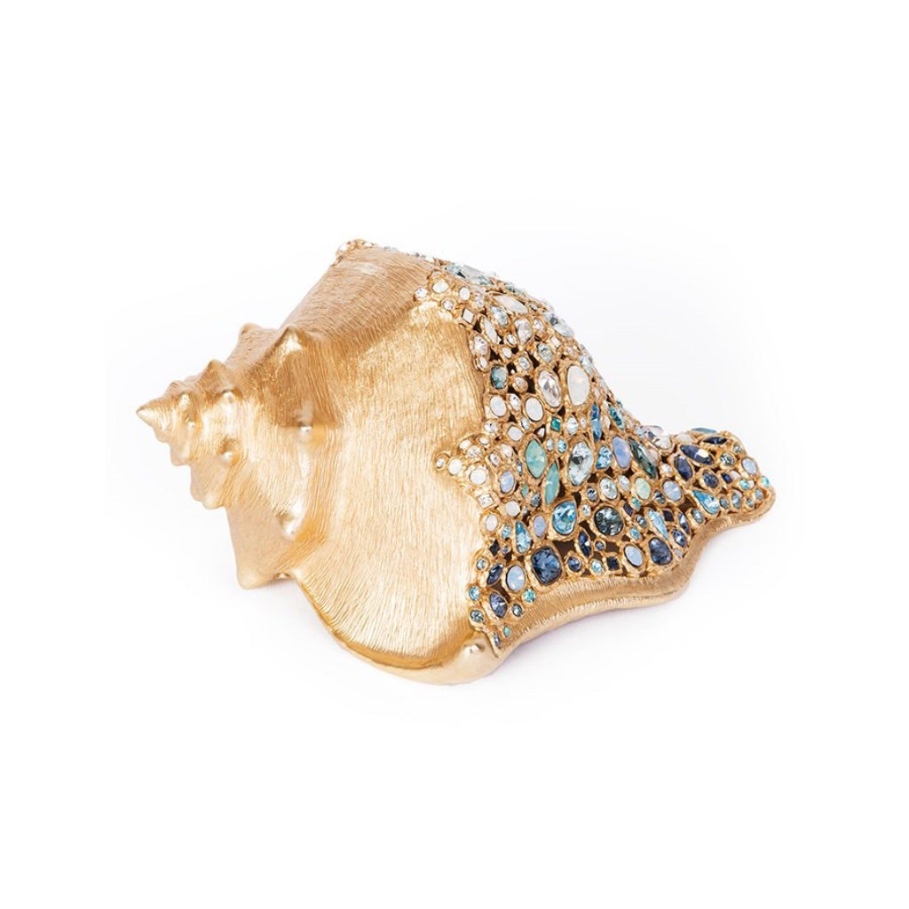 Jay Strongwater Geneva Decorative Conch Shell Figurine with 14K Matte Gold Finish and Swarovski Crystals