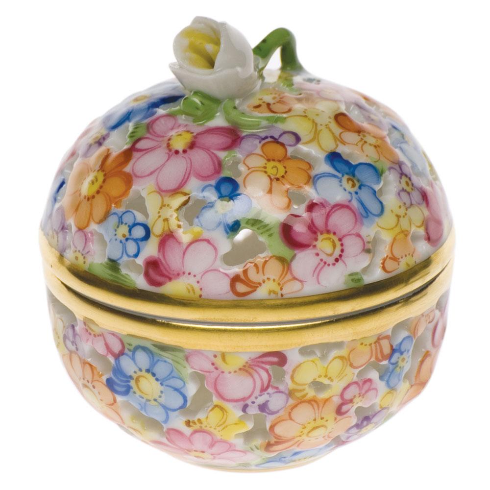 Herend Handmade Openwork Ball Porcelain Figurine With Bud
