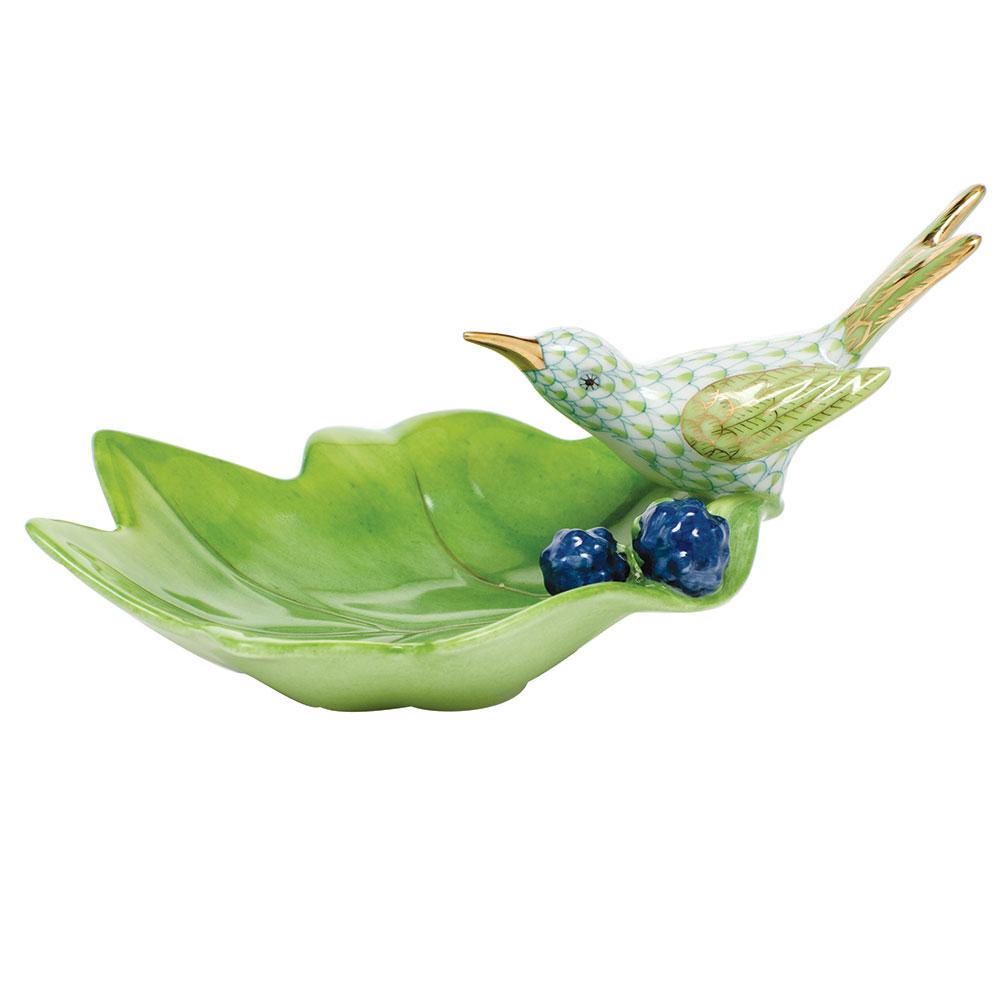 Exquisite Hand - painted Herend Hummingbird on Leaf Porcelain Figurine