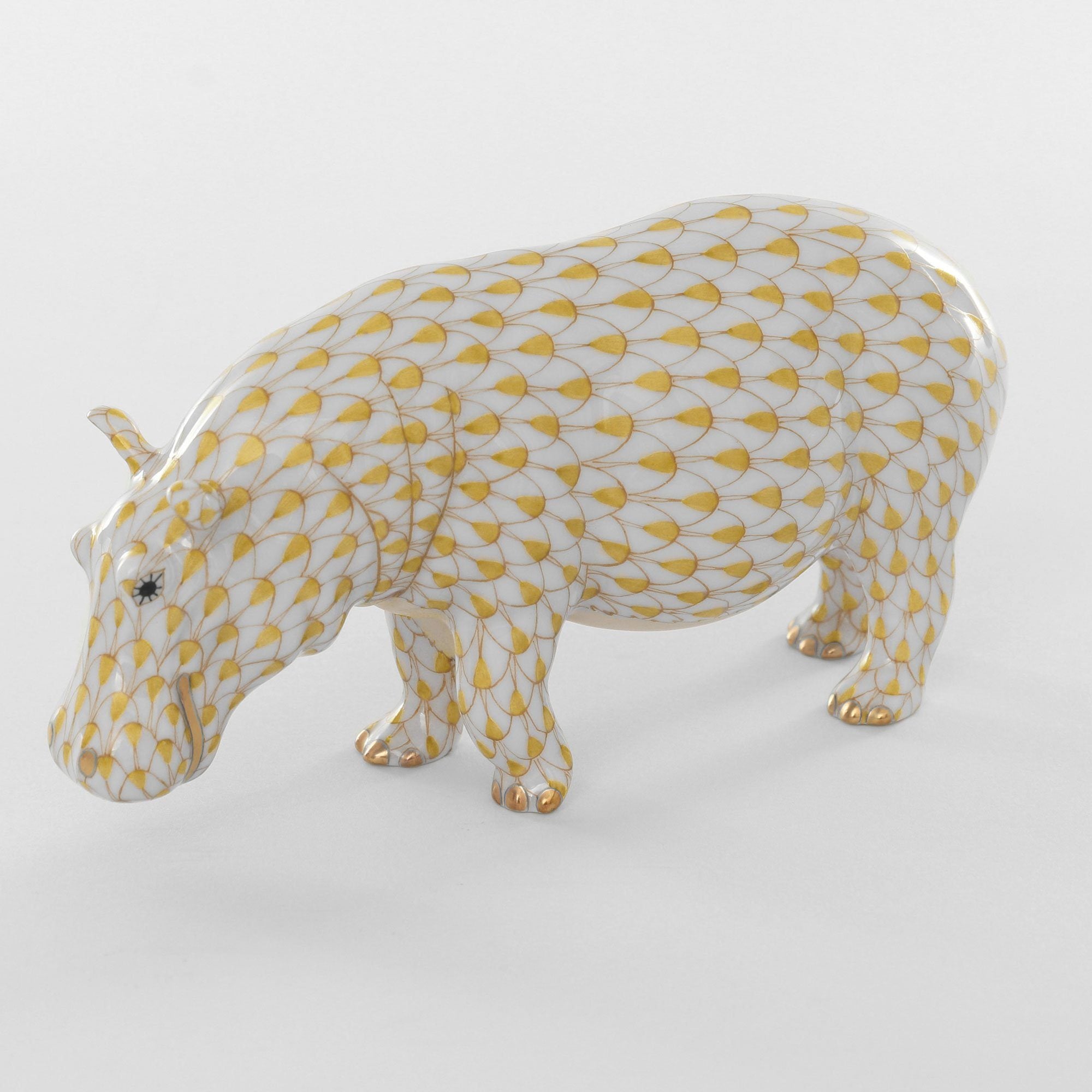 Handmade Herend Medium-Sized Hand-Painted Porcelain Hippopotamus Figurine