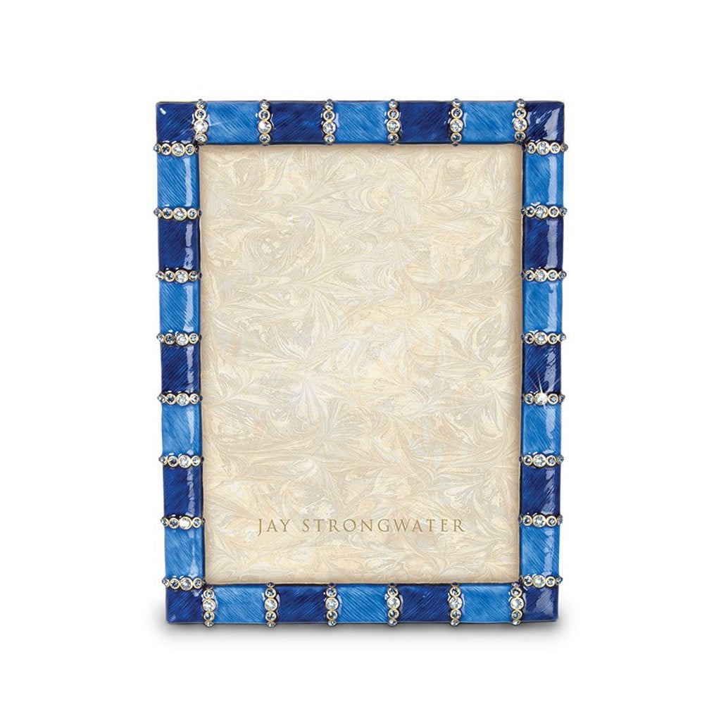 Jay Strongwater 5 x 7 Delft Garden Pierce Striped Frame with Hand - Enameled Indigo and 14K Gold Finish