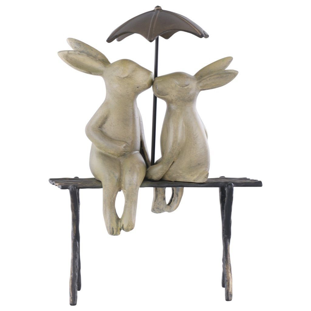 Adorable Aluminum Hand - Cast Garden Bunny Lovers Sculpture on Bench