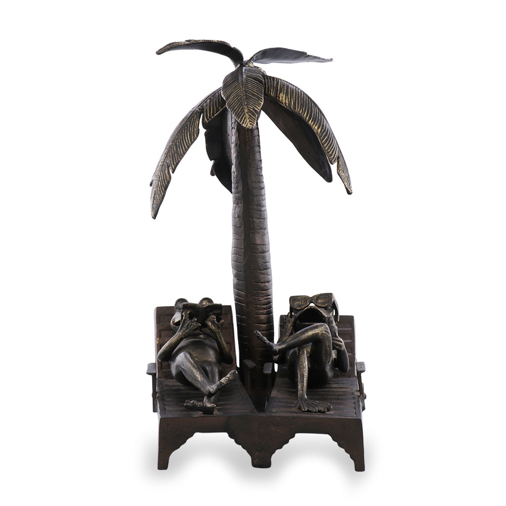 Adorable Aluminum Bronze-finish Frog Couple Sculpture for Garden Vacation