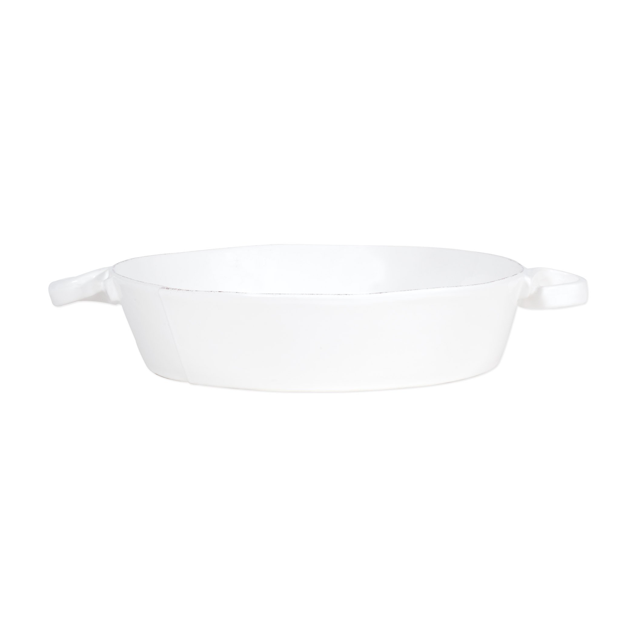 White Handled Round Vietri Lastra Baker - Artisanal Italian Stoneware