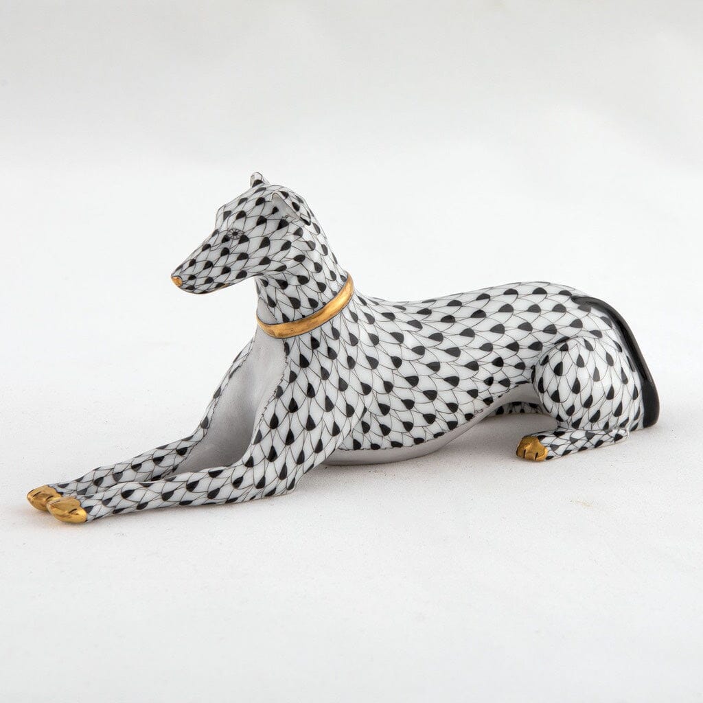Handmade Herend Porcelain Greyhound Figurine with Gold Collar