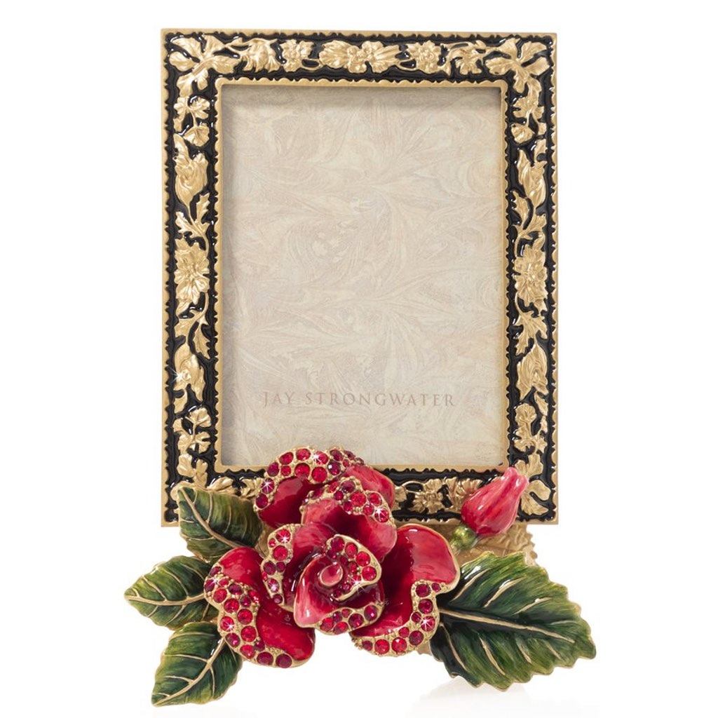 Jay Strongwater Kaylee Night Bloom 3 x 4 Rose Picture Frame with Hand - Set Swarovski Crystals