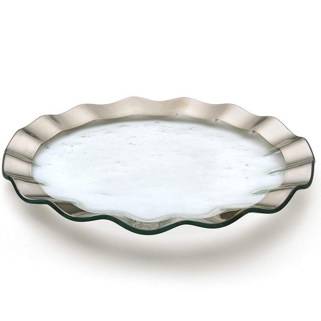 Annieglass Handmade Ruffled Buffet Plate with Precious Metal Trim - 13 Inches