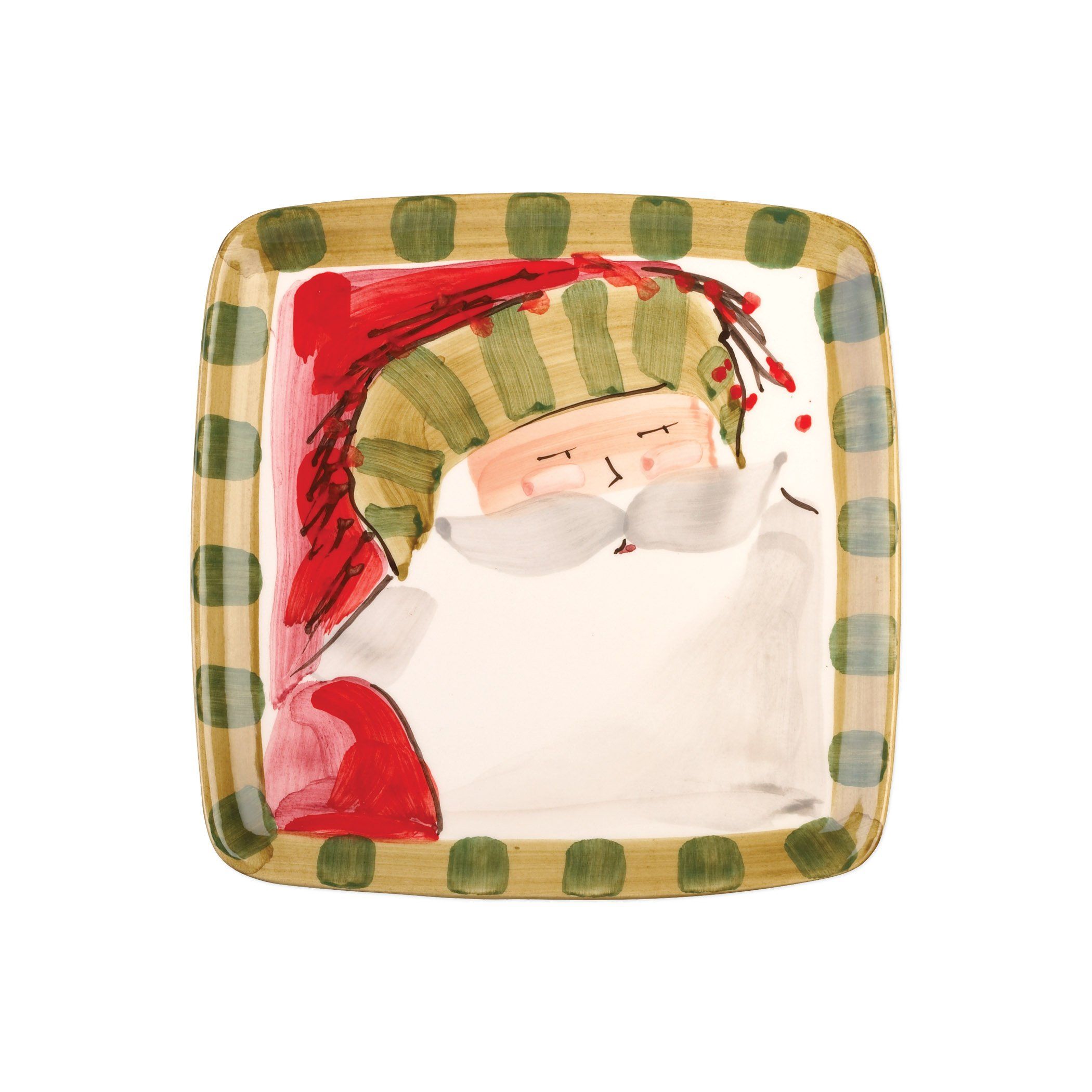 Vietri Handmade Old St. Nick Square Salad Plate with Striped Hat