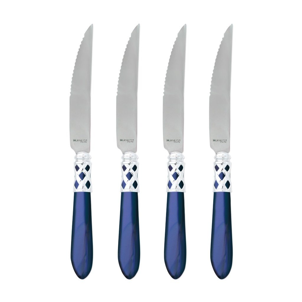 Vietri Aladdin Set of 4 High - Glossy Chrome Finish Steak Knives for Sophisticated Dining