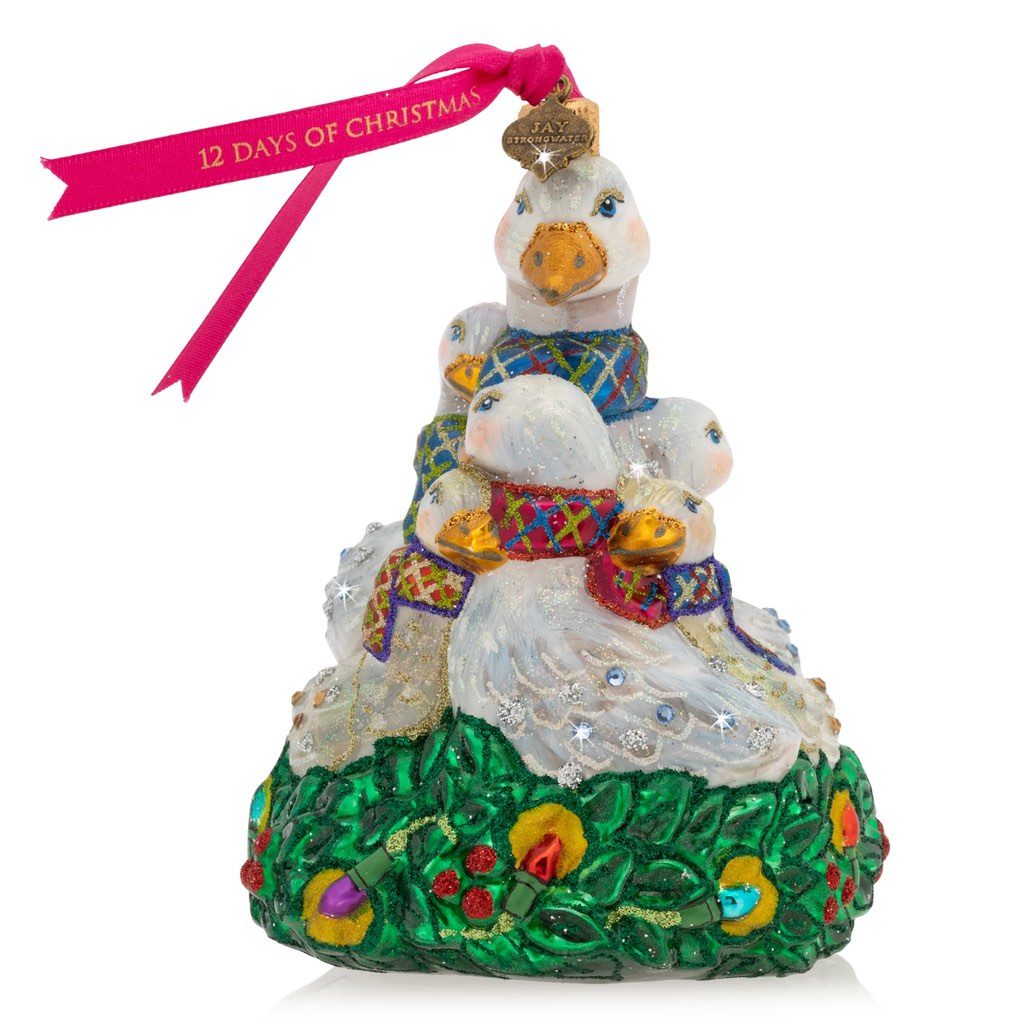 Jay Strongwater Ornament - Six Geese Of Laying Glass Decorative Piece