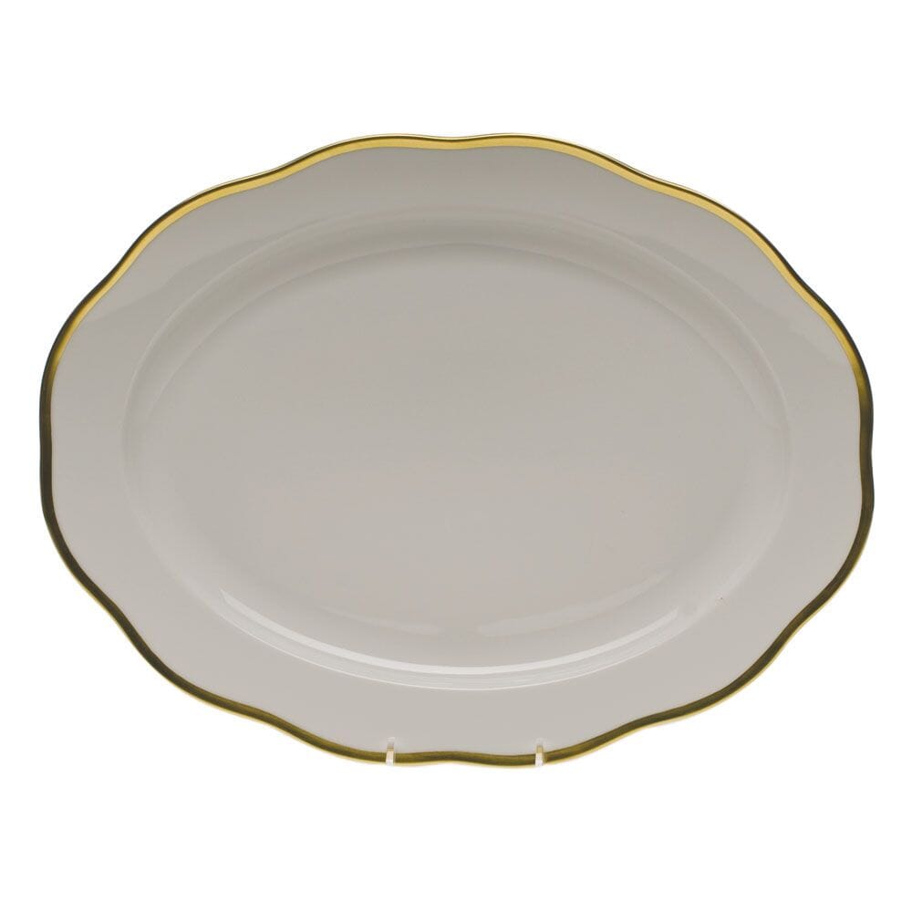 15-Inch Hand-Painted Herend Gwendolyn Oval Porcelain Platter with 24K Gold Rim