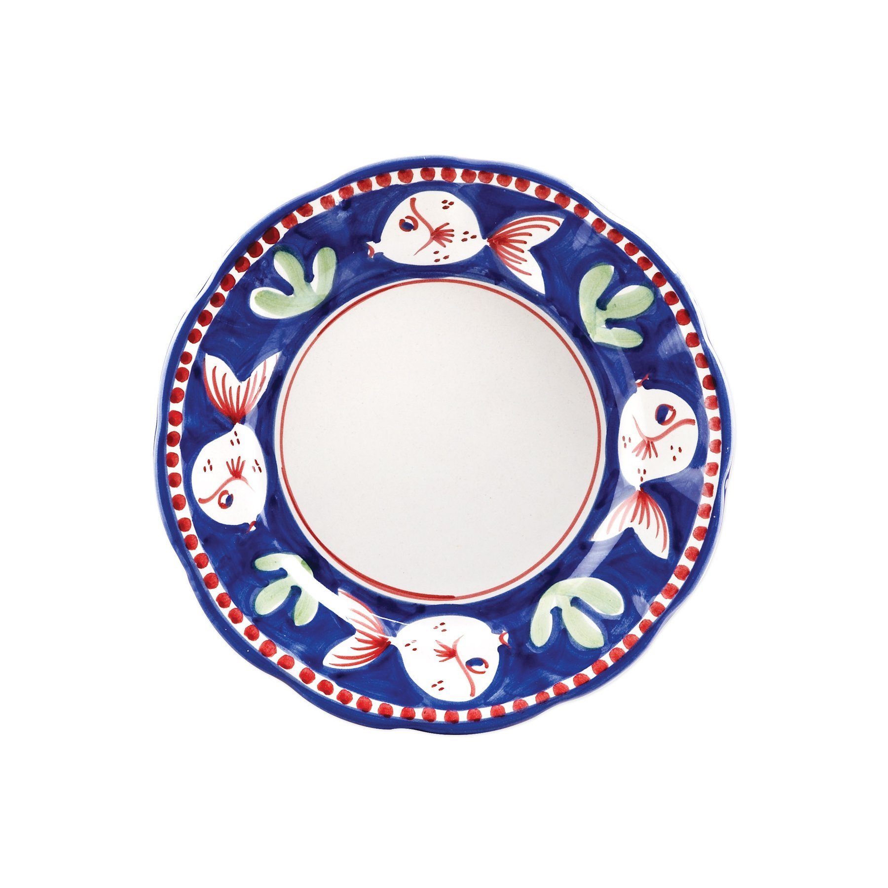 Handmade Vietri Campagna Pesce 8-Inch Salad Plate with Red Accents