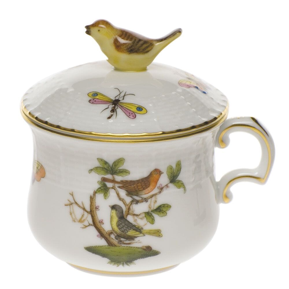 Herend Rothschild Bird Pot De Creme With Bird