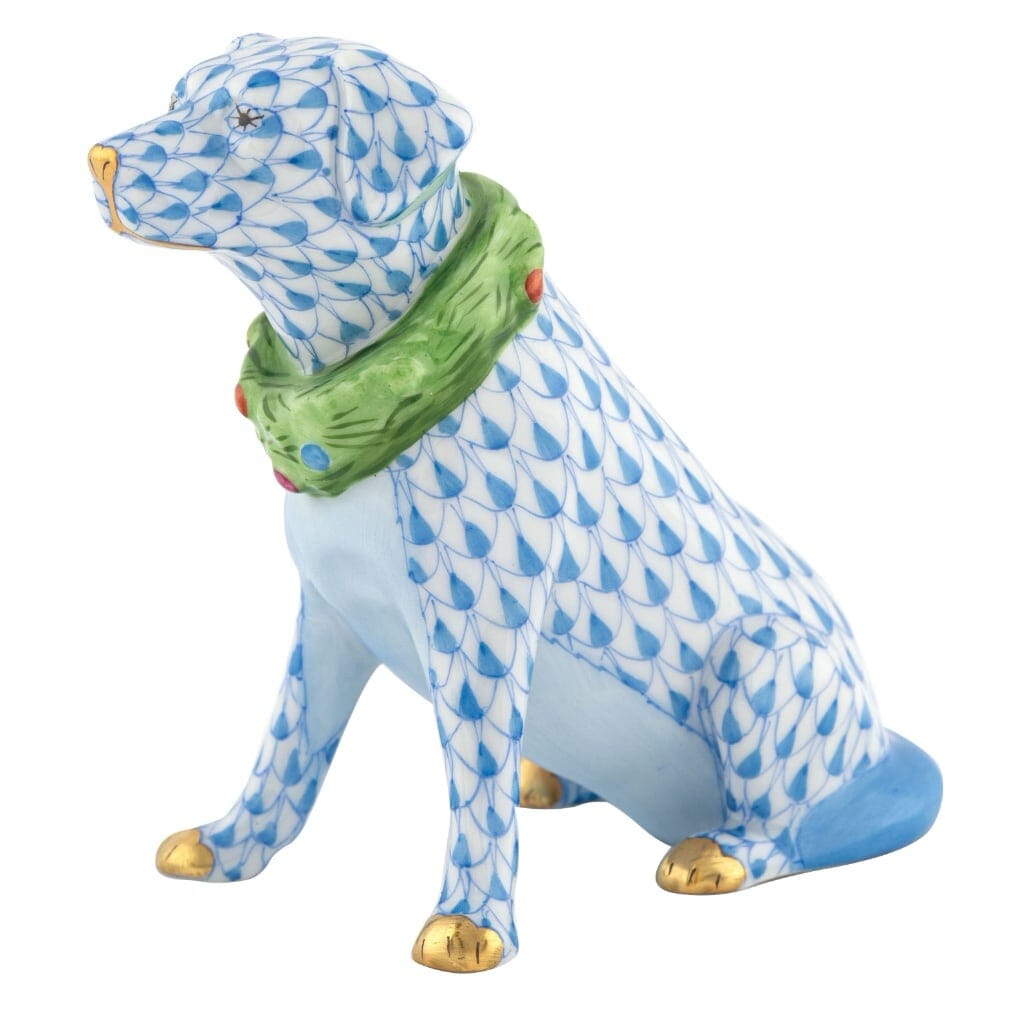Herend Handmade Porcelain Holiday Dog Figurine for Christmas Decor