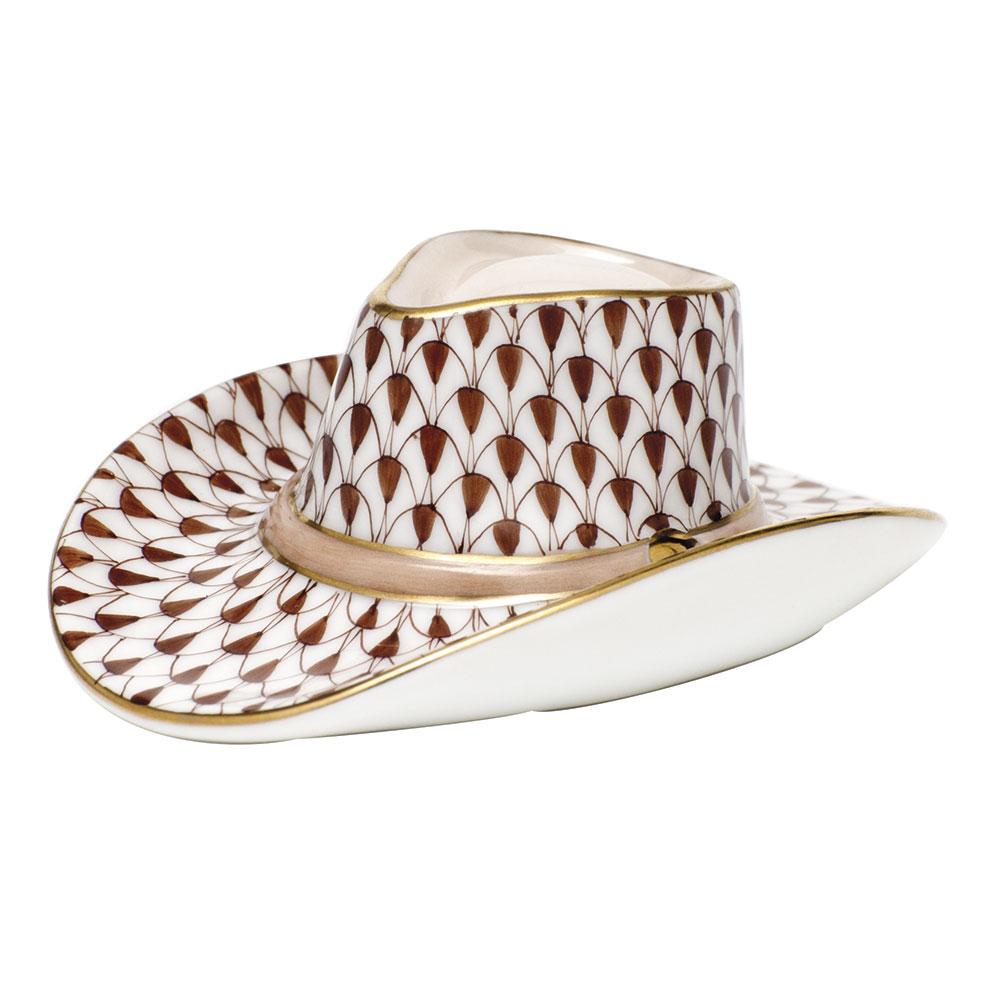 Handmade and Hand - painted Herend Cowboy Hat Porcelain Figurine
