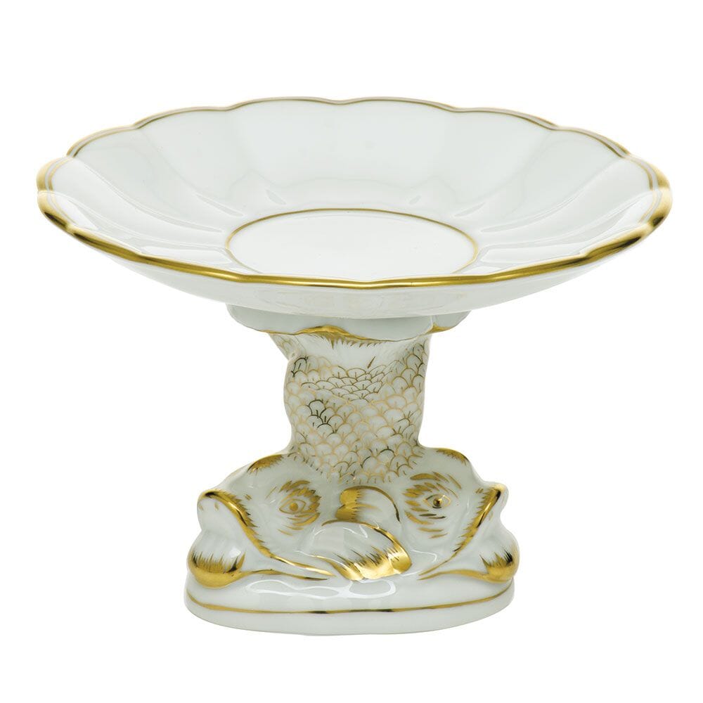 Exquisite Herend Golden Edge Shell Decor with Dolphin Stand