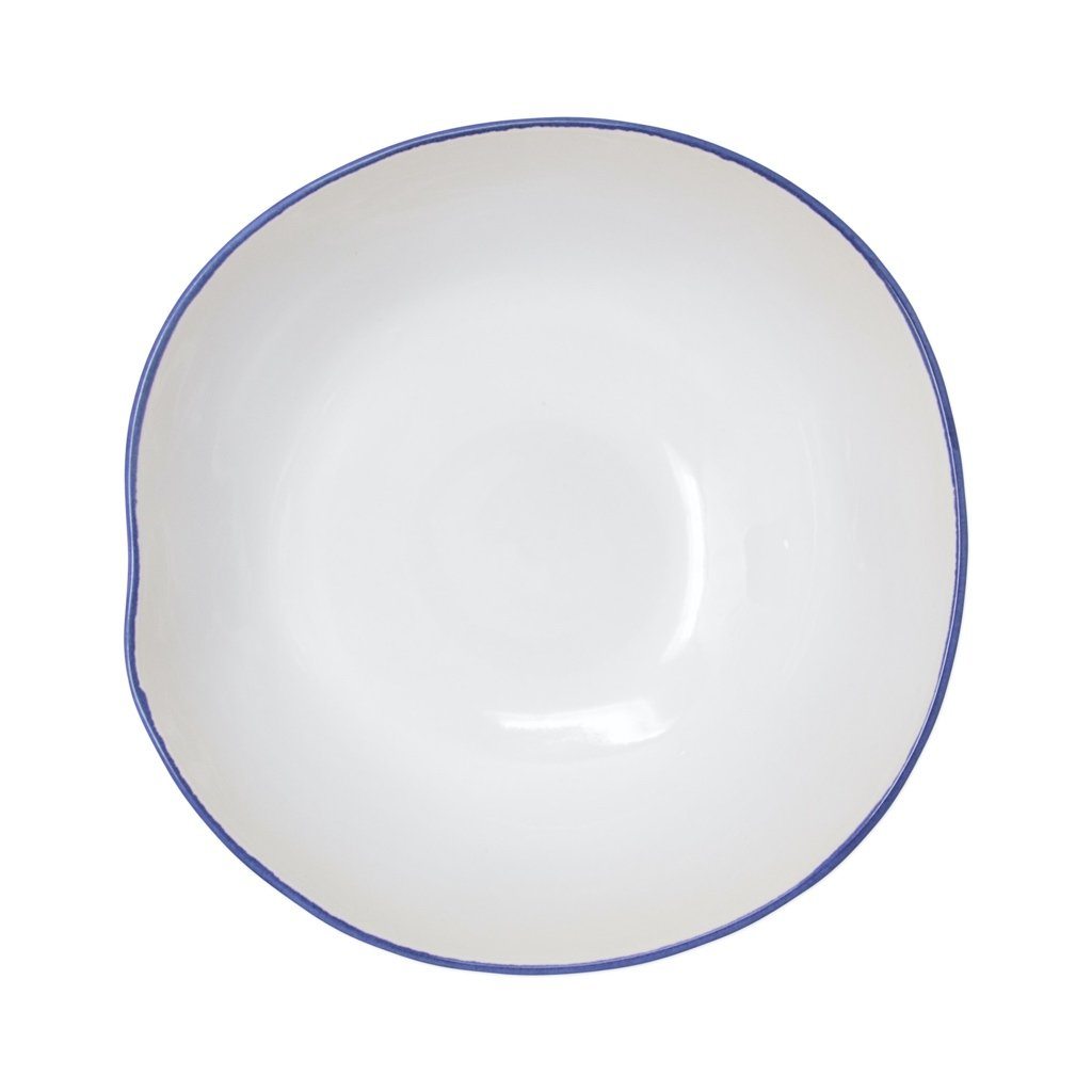 Medium Handcrafted Italian Vietri Aurora Edge Bowl with Cobalt Blue Border