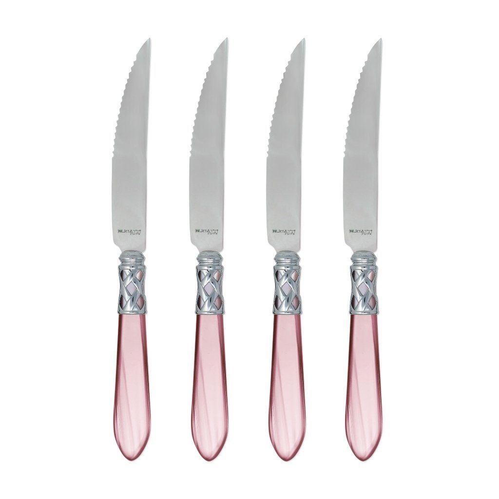 Vietri Aladdin Set of 4 High - Glossy Chrome Finish Steak Knives for Sophisticated Dining