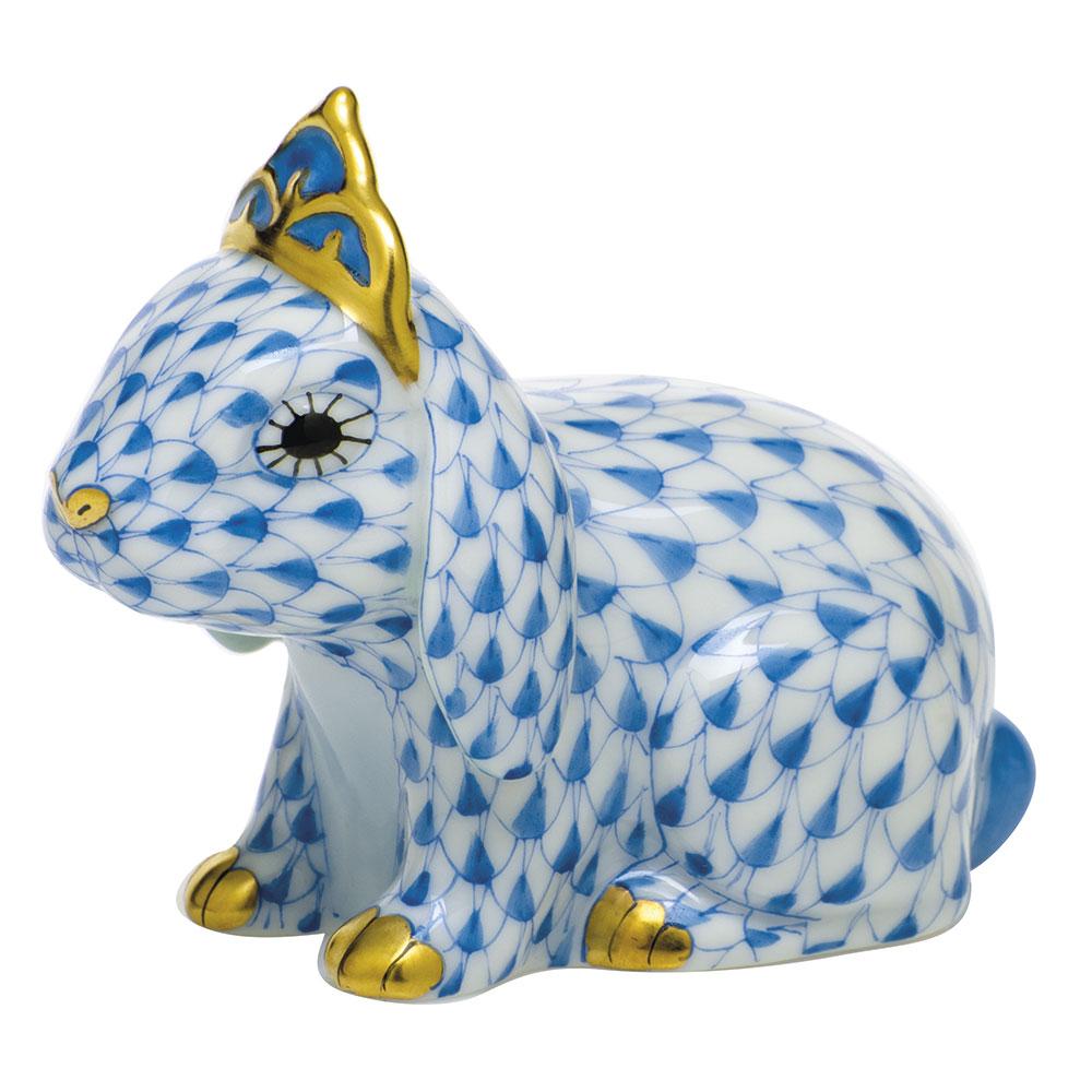 Exquisite Handmade Herend Porcelain Bunny Figurine Adorned with a Tiara