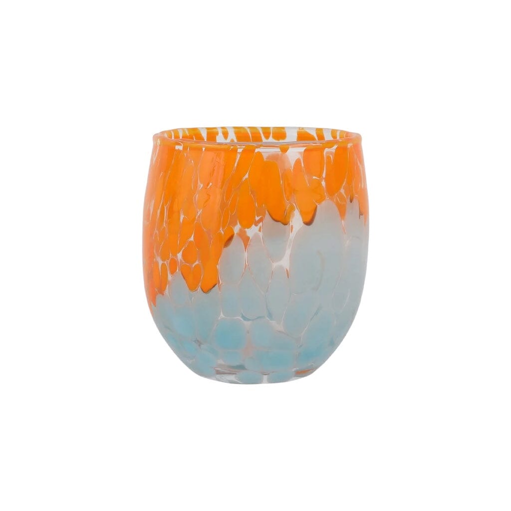 Vietri Nuvola Orange and Light Blue Colorful Double Old Fashioned Drinking Glass