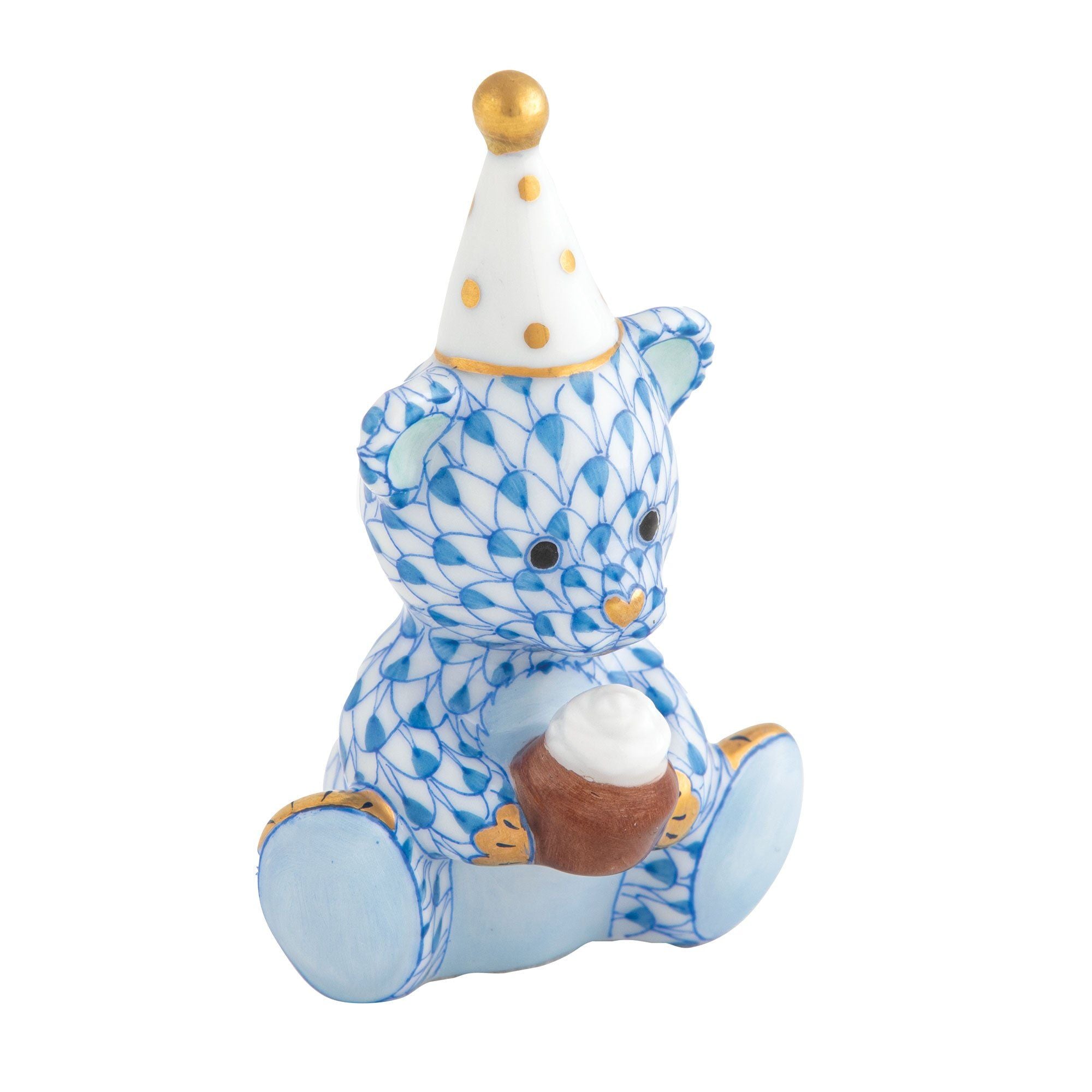 Handmade and Hand - painted Herend Birthday Bear Porcelain Figurine