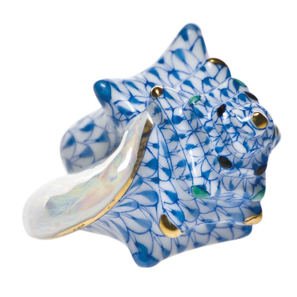 Handmade and Hand - painted Herend Small Conch Shell Porcelain Figurine