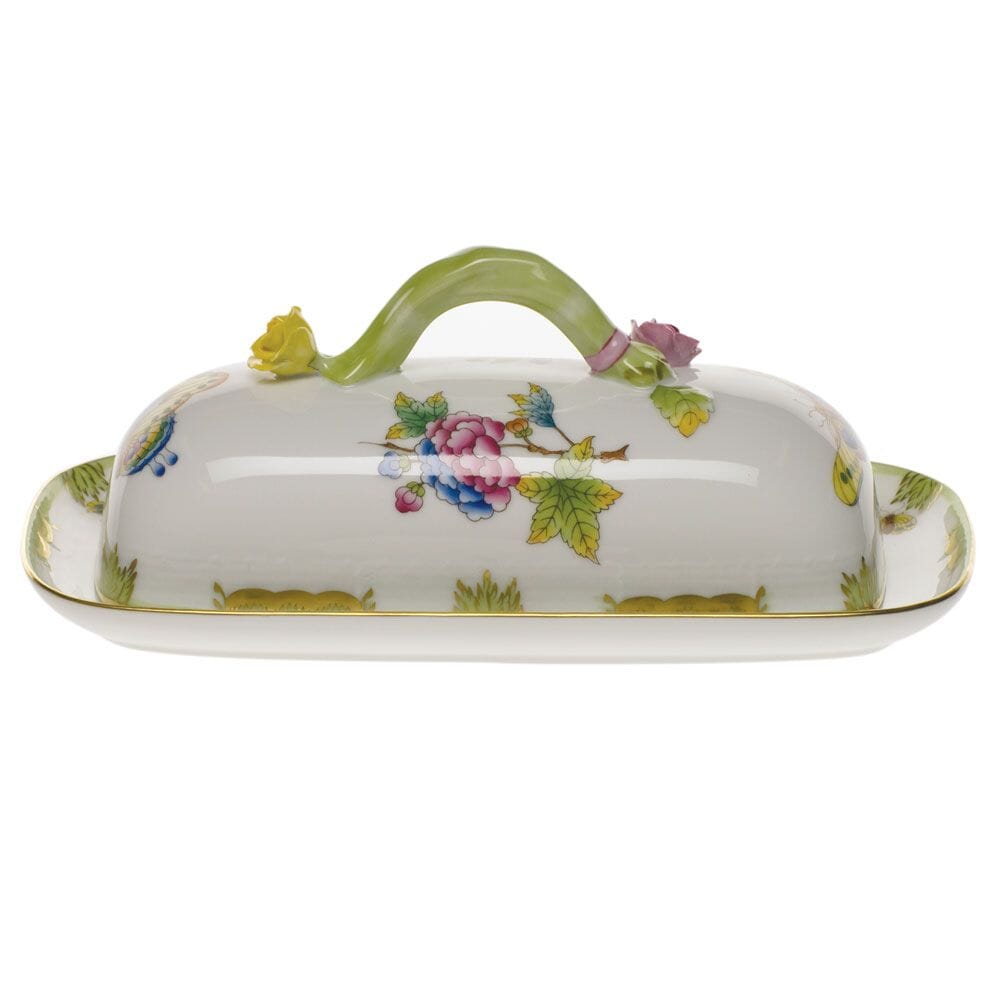 Handmade Herend Butter Dish with Queen Victoria Pattern and Branch Design