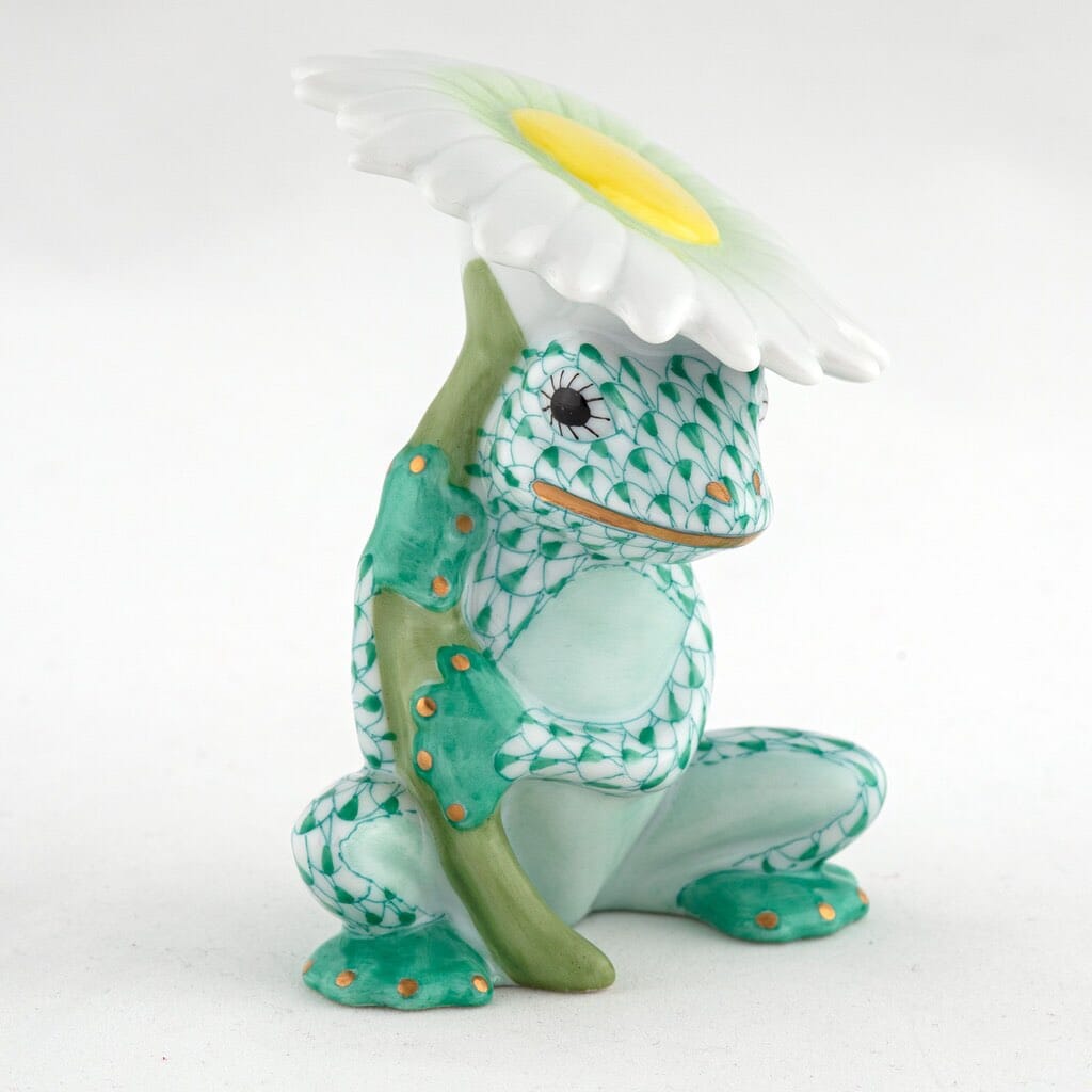 Exquisite Handmade Herend Porcelain Flower Frog Figurine