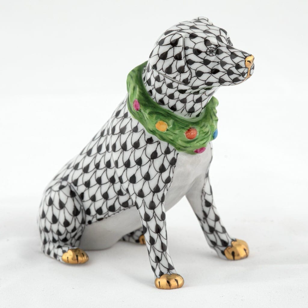 Herend Handmade Porcelain Holiday Dog Figurine for Christmas Decor