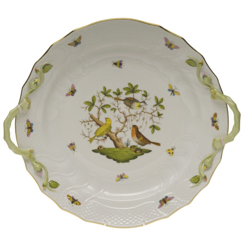 14-Inch Herend Rothschild Bird Chop Plate with Handles: A Handmade Porcelain Elegance