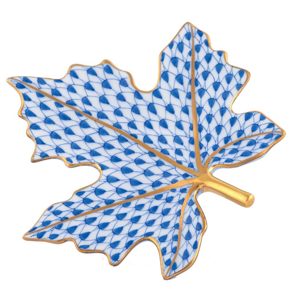 Exquisite Herend Hand - painted Maple Leaf Porcelain Figurine