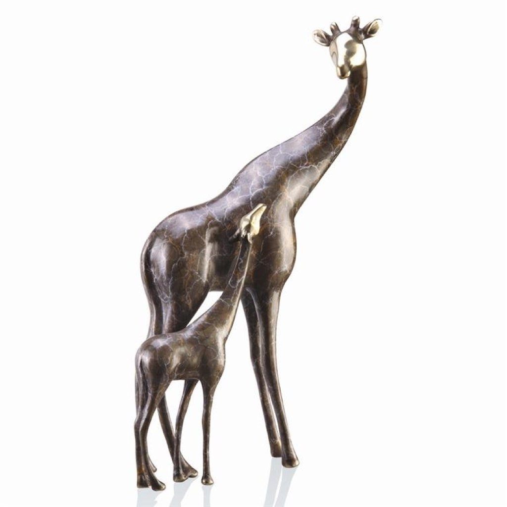 SPI Gallery Handmade Brass Wildlife Sculpture of Giraffe Mama and Baby