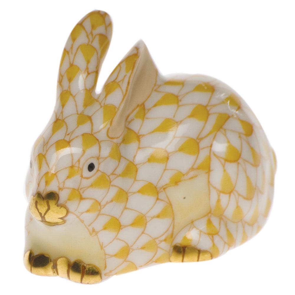 Miniature Handmade Herend Porcelain Lying Rabbit Figurine for Decor