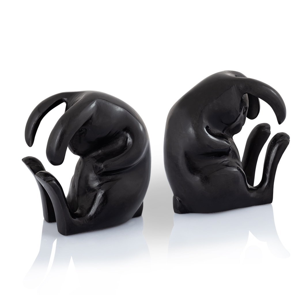 Bronze-Colored Hand-Cast Brass Rabbit Bookends for Home or Office (Set of 2)