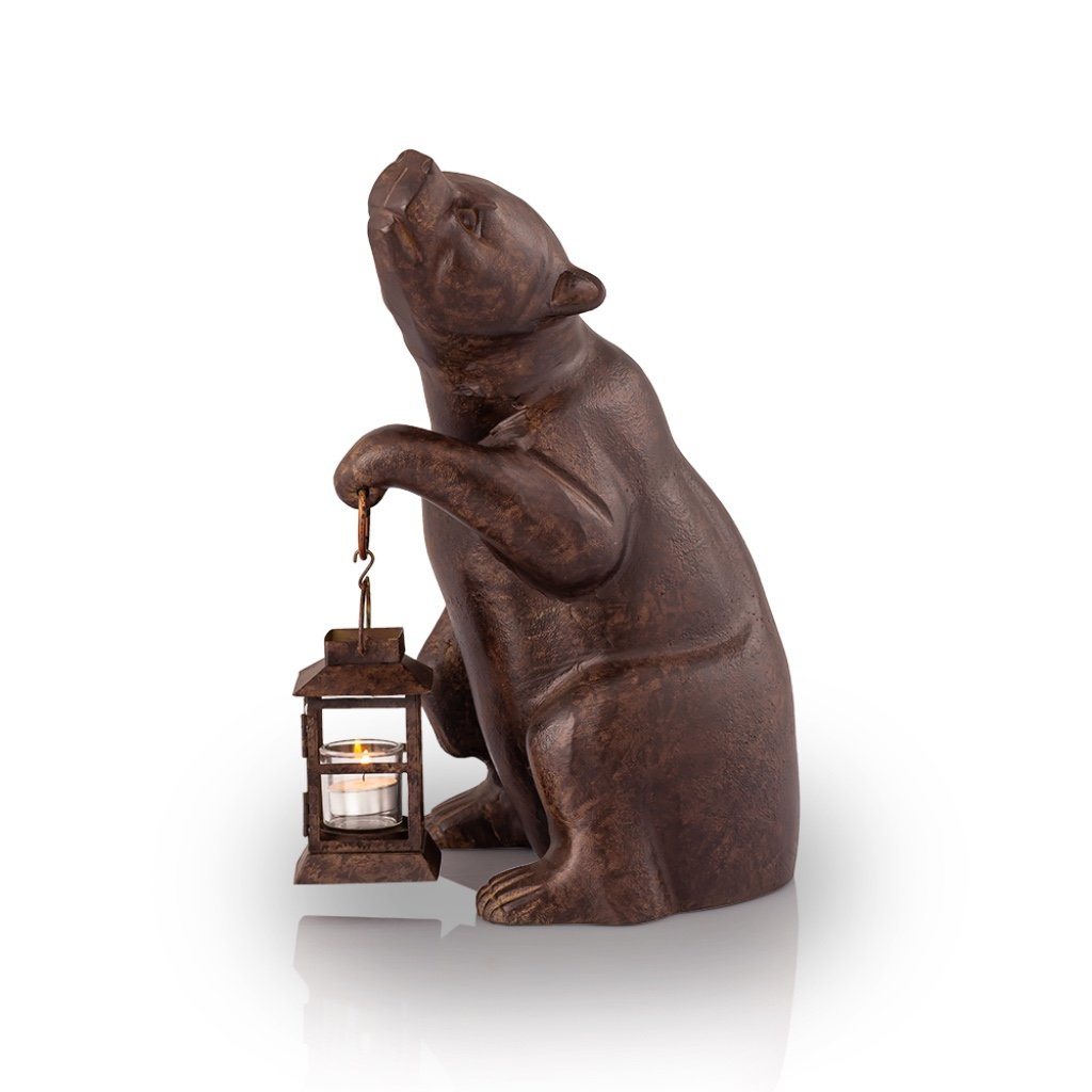 Aluminum and Iron Hand - Cast SPI Garden Bear Statue with Functional Lantern